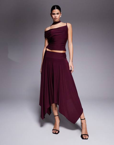 Kaiia exclusive double layered slinky fairy hem maxi skirt in dark cherry (part of a set) - view 1
