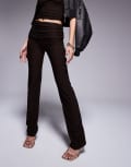 [Kaiia] Kaiia exclusive double-layered slinky folded waist flared pants in chocolate brown (Part of a set) 12 BROWN