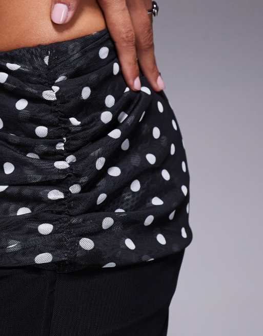Kaiia exclusive double layered slinky foldover waistband side split detail maxi skirt co-ord in polka dot, 3 of 5