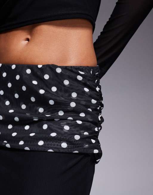 Kaiia exclusive double layered slinky foldover waistband side split detail maxi skirt co-ord in polka dot, 5 of 5