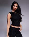 [Kaiia] Kaiia exclusive double-layered slinky gathered one-shoulder lace top in black (Part of a set) 6 BLACK