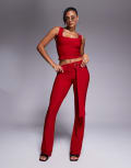 [Kaiia] Kaiia exclusive double-layered slinky gold hardware belt detail pants in red (Part of a set) 12 RED