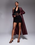 [Kaiia] Kaiia exclusive double-layered slinky halterneck sheer mesh panel mini dress in black 6 BLACK