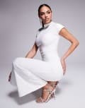 [Kaiia] Kaiia exclusive double layered slinky high neck cap sleeve bodycon maxi dress in cream-White 6 CREAM
