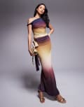 [Kaiia] Kaiia exclusive double-layered slinky knot detail maxi skirt in dark ombre (Part of a set)-Multi 6 Midnight ombre