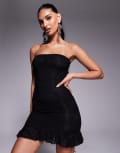 [Kaiia] Kaiia exclusive double layered slinky lace bandeau ruffle mini dress in black 8 BLACK