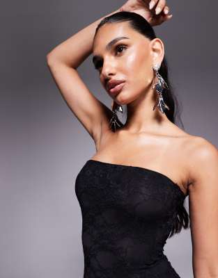 Kaiia Exclusive Double Layered Slinky Lace Bandeau Ruffle Mini Dress