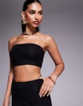 [Kaiia] Kaiia exclusive double layered slinky lace bandeau top in black (part of a set) 6 BLACK