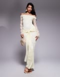 [Kaiia] Kaiia exclusive double-layered slinky lace bardot flare sleeve tie waist drape detail maxi dress in lemon-Yellow 8 Lemon