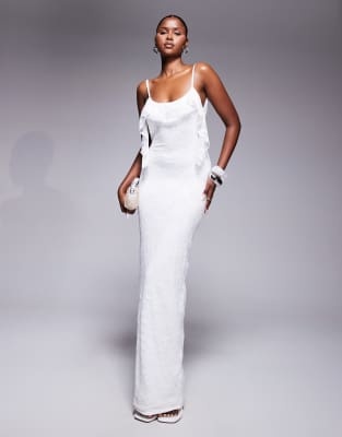 Kaiia Exclusive Double Layered Slinky Lace Cami Ruffle Detail Cowl Back Maxi Dress