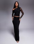 [Kaiia] Kaiia exclusive double-layered slinky lace column maxi skirt in black (Part of a set) 6 BLACK