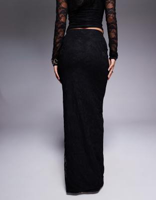 Kaiia Exclusive Double Layered Slinky Lace Column Maxi Skirt In Black