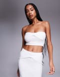 [Kaiia] Kaiia exclusive double layered slinky lace knot detail bandeau top in ivory (part of a set)-White 6 IVORY