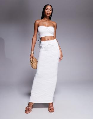 Kaiia exclusive double layered slinky lace knot detail maxi skirt co-ord in ivory - view 1