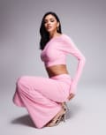 [Kaiia] Kaiia exclusive double-layered slinky long sleeve low back top in pink (Part of a set) 8 PINK