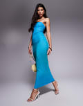 [Kaiia] Kaiia exclusive double layered slinky mesh bandeau maxi dress in blue and green ombre 6 Blue Ombre