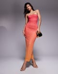 [Kaiia] Kaiia exclusive double-layered slinky mesh bandeau maxi dress in pink and orange ombre 8 Pink ombre