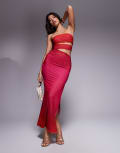 [Kaiia] Kaiia exclusive double layered slinky mesh cut out bandeau maxi dress in pink and red ombre 12 Ombre pink