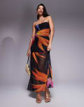 [Kaiia] Kaiia exclusive double-layered slinky mesh floral bandeau gathered sheer hem maxi dress in black 8 BLACK