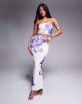 [Kaiia] Kaiia exclusive double-layered slinky mesh floral maxi skirt in ivory and lilac (Part of a set)-White 6 IVORY AND LILAC