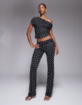 [Kaiia] Kaiia exclusive double layered slinky mesh foldover ruched detail pants in mono polka dot (part of a set)-Multi 6 Mono polka dot