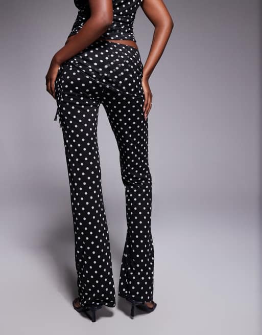 Kaiia exclusive double layered slinky mesh foldover ruched detail pants in mono polka dot - part of a set, 4 of 5