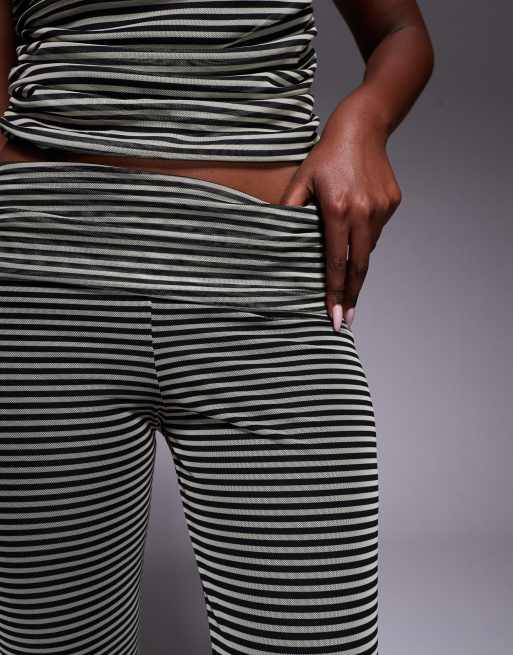 Kaiia exclusive double layered slinky mesh foldover waistband capri pants in black and yellow stripes - part of a set