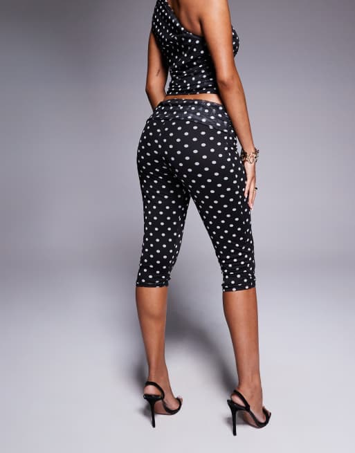 Kaiia exclusive double layered slinky mesh foldover waistband capri trouser co-ord in mono polka dot , 2 of 5