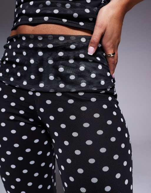 Kaiia exclusive double layered slinky mesh foldover waistband capri trouser co-ord in mono polka dot , 5 of 5