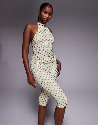 Kaiia Exclusive Double Layered Slinky Mesh Halterneck Top In Multi