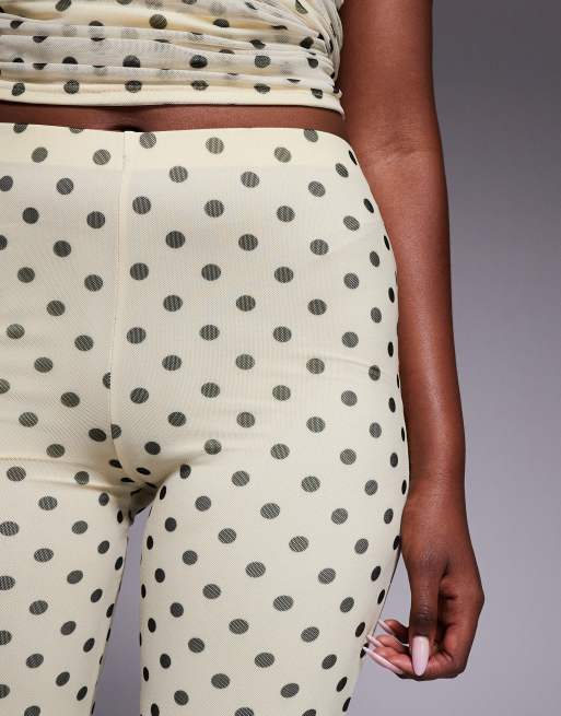 Kaiia Exclusive double layered slinky mesh high waist capri pants in lemon and black polka dot - part of a set