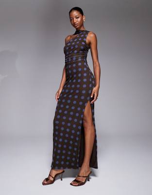 Kaiia Exclusive Double Layered Slinky Mesh One Shoulder Scarf Detail Maxi Dress In Multi