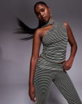 [Kaiia] Kaiia exclusive double layered slinky mesh one shoulder scarf detail top in black and yellow stripe (part of a set)-Multi 6 Black and yellow