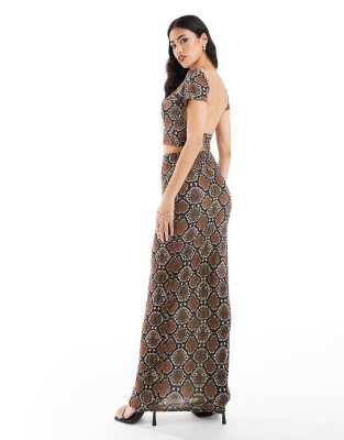 Kaiia Exclusive Double Layered Slinky Mix & Match Column Maxi Skirt In Brown