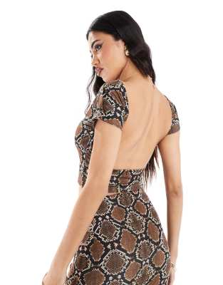 Kaiia Exclusive Double Layered Slinky Mix & Match High Neck Sleeveless Low Back Top In Brown