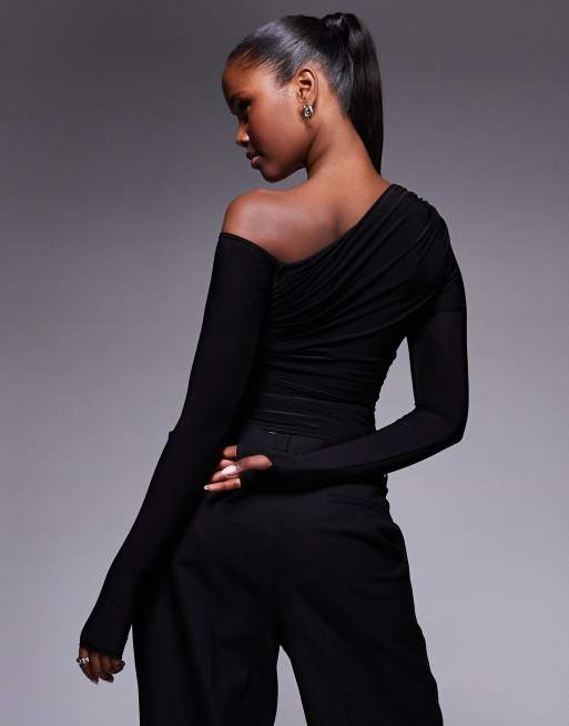 Kaiia exclusive double layered slinky off shoulder long sleeve