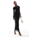 [Kaiia] Kaiia exclusive double-layered slinky off-shoulder one-sleeve lace insert maxi dress in black 8 BLACK