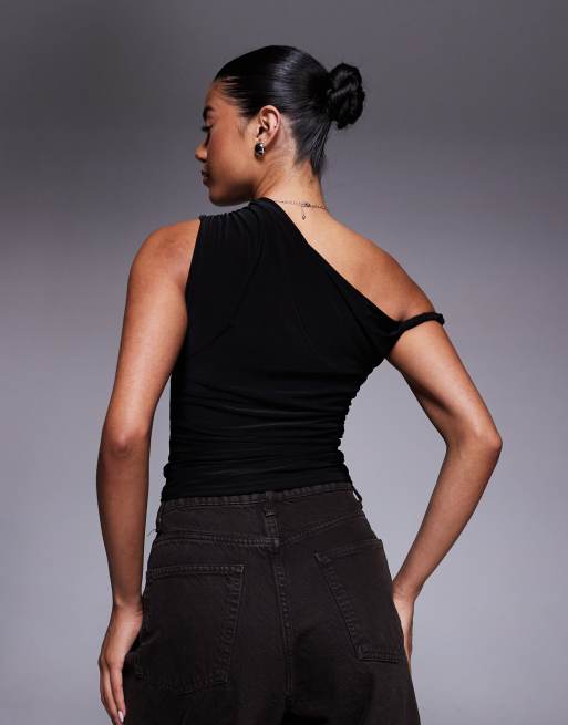 Kaiia exclusive double layered slinky off shoulder top in black