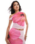 [Kaiia] Kaiia exclusive double-layered slinky off-shoulder top in pink flower print (Part of a set)-Multi 6 PINK