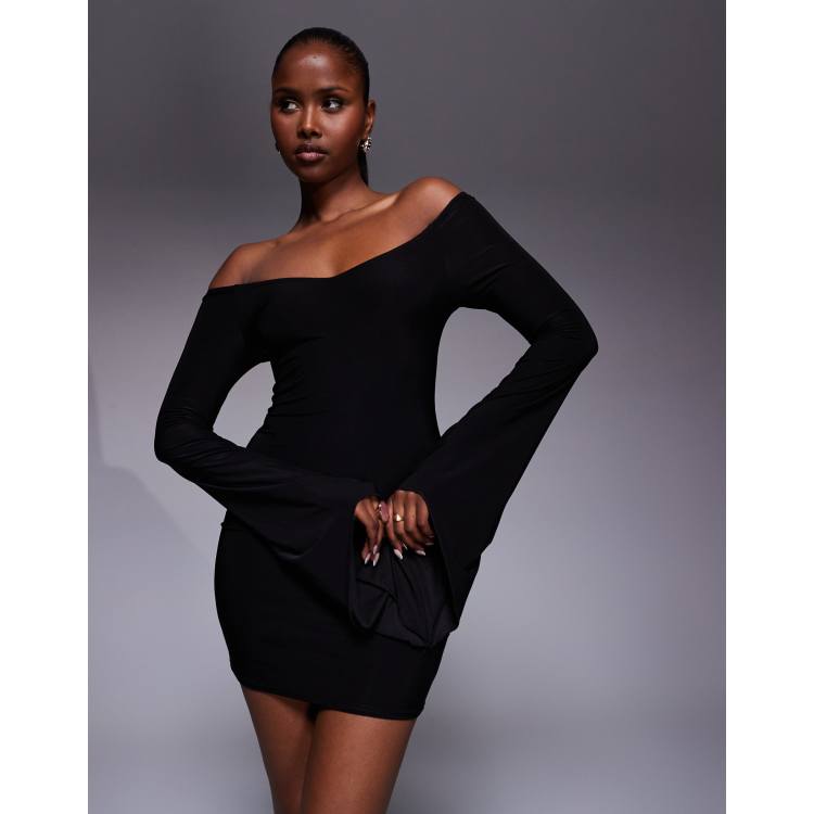 Kaiia - Off the Shoulder Fluted Sleeve Mini Dress - Women - Polyester/Spandex - 2 US