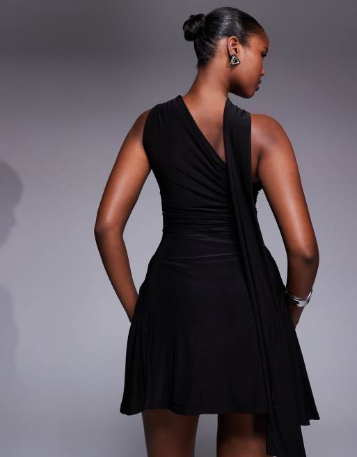 Kaiia exclusive double layered slinky one shoulder scarf detail