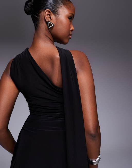 Kaiia exclusive double layered slinky one shoulder scarf detail