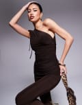 [Kaiia] Kaiia exclusive double-layered slinky one-shoulder top in chocolate brown (Part of a set) 14 BROWN