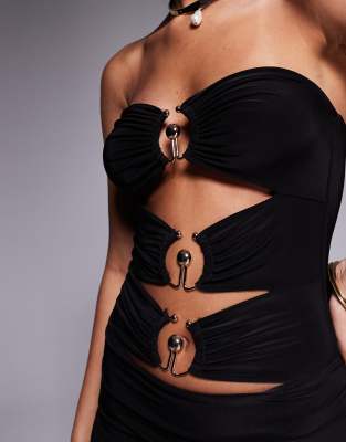 Kaiia Exclusive Double Layered Slinky Ring Cutout Detail Rara Skirt Mini Dress