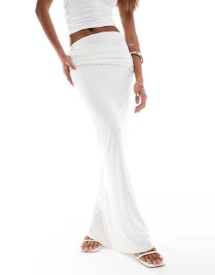 exclusive double layered slinky ruched maxi skirt in white - part of a set