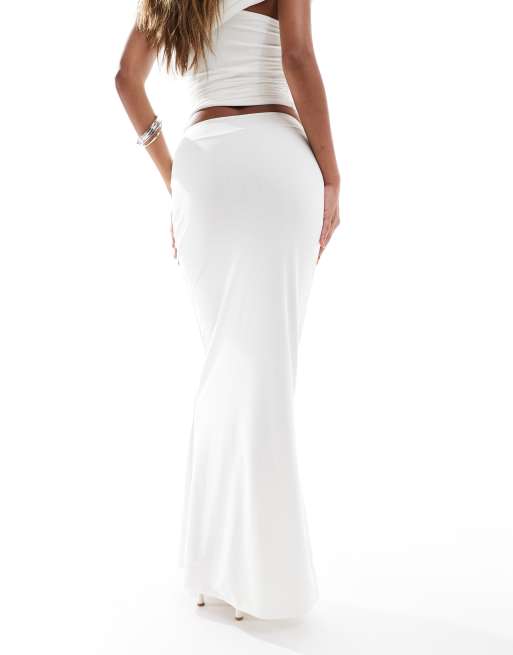 Kaiia exclusive double layered slinky ruched maxi skirt in