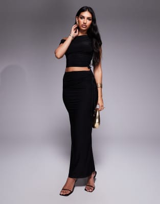 Kaiia exclusive double layered slinky ruched off shoulder