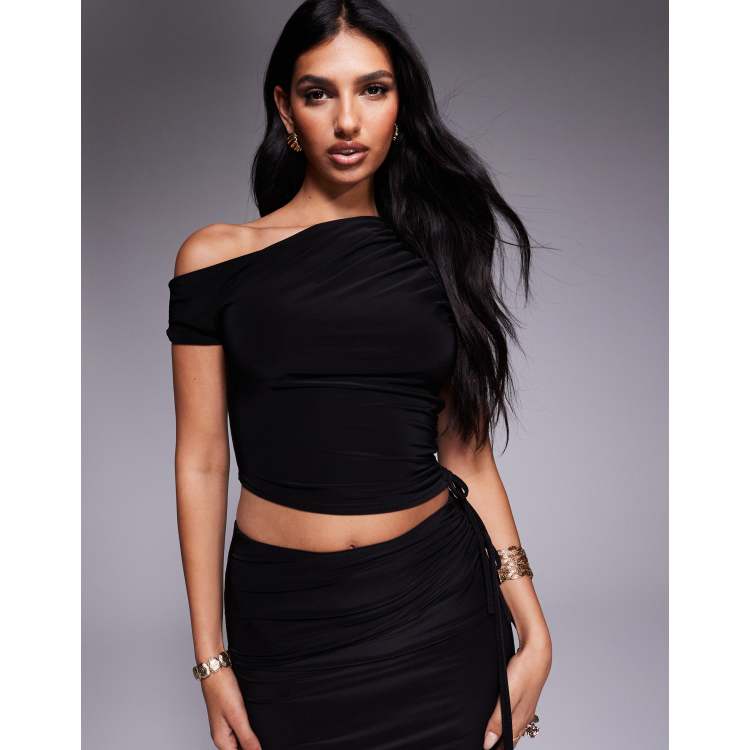 Kaiia exclusive double layered slinky ruched off shoulder