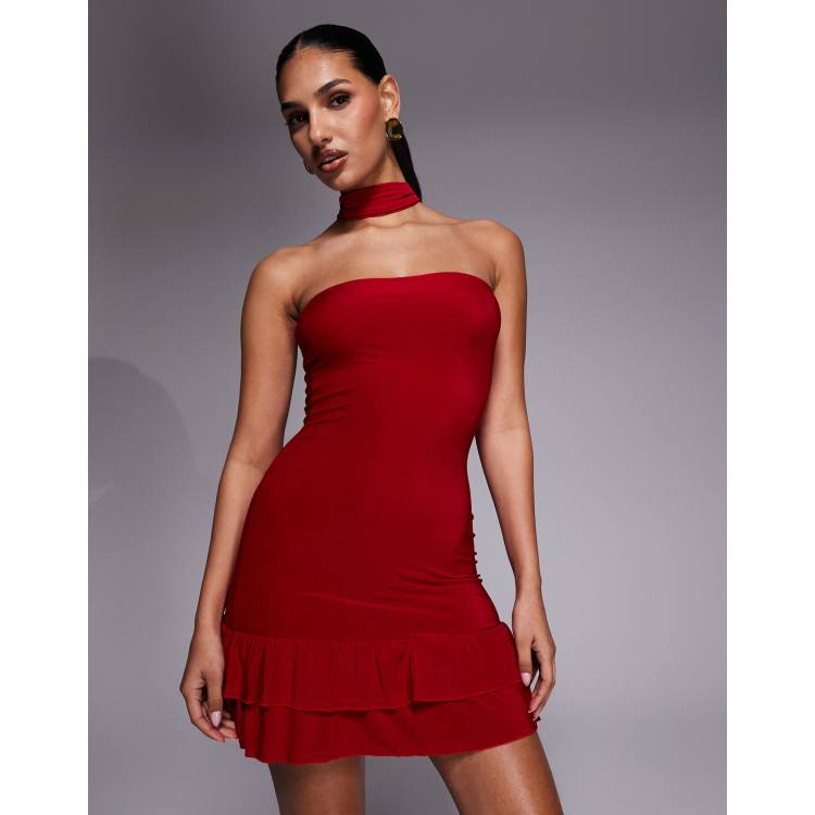 tulle scarf asymmetrical hem mini dress Kiesha Strapless Scarf Mini Dress main image 0