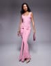 パーティードレス Karey Maxi Lace Detail Turkish Pink Dress Kaiia exclusive double layered slinky scoop neck tie front